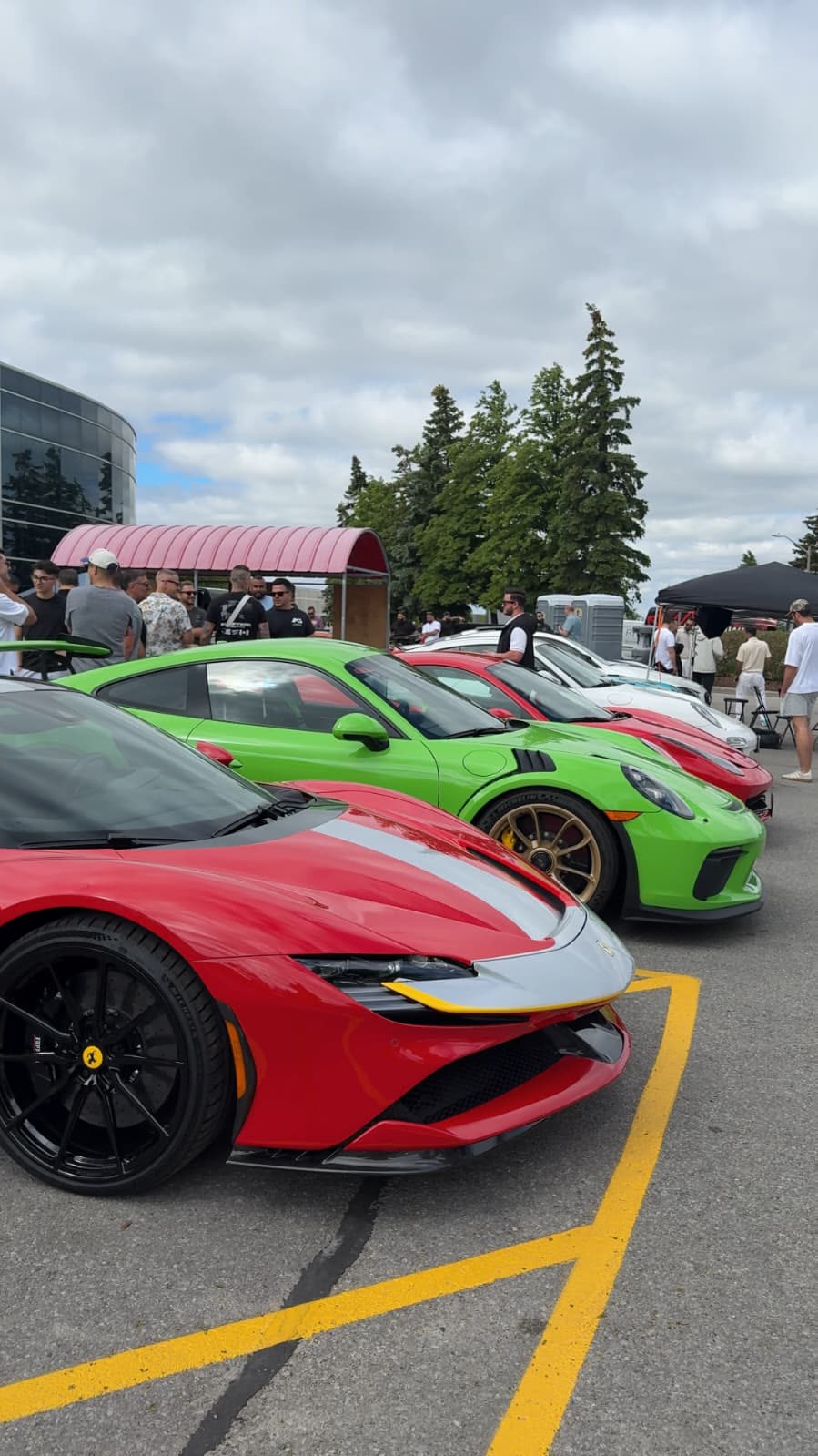 Supercar lineup at Cars & Coffee, IHL Vaughan Plaza — June 2026