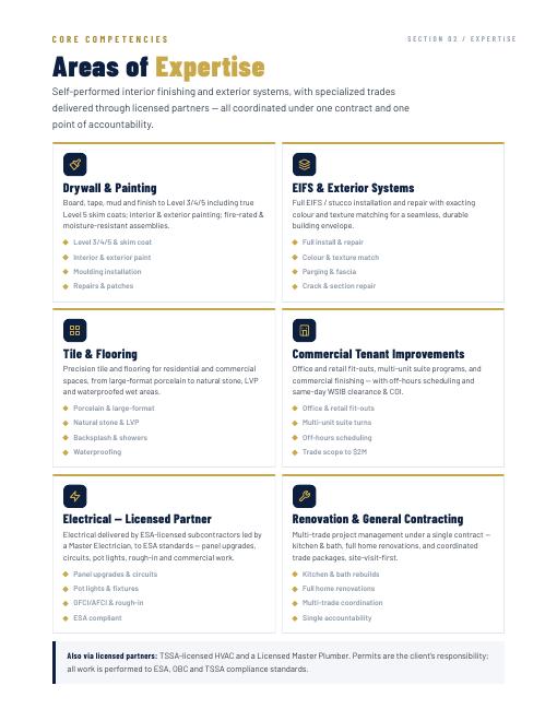 Capability statement areas of expertise page