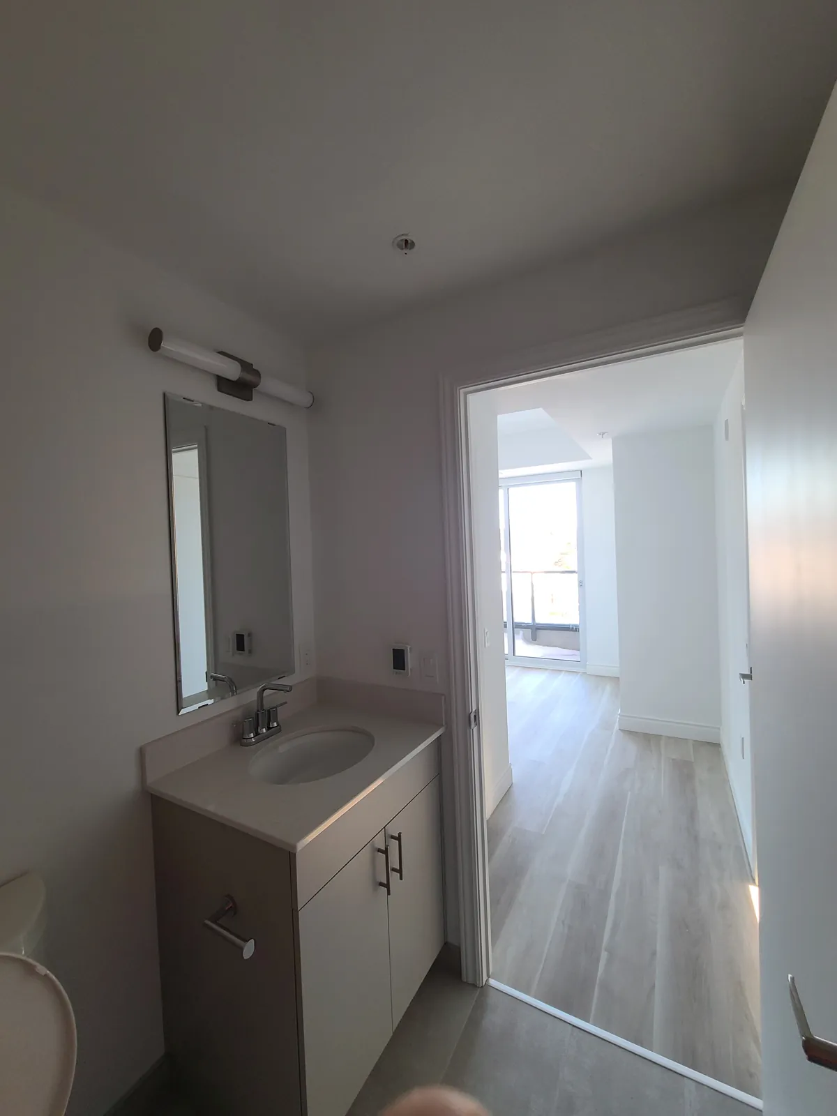 A suite vanity area with painted walls and ceiling