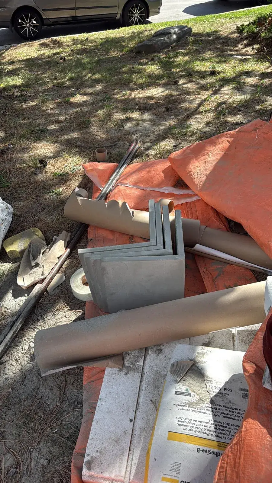 New moulding stock on site for replacing the quoins at the building corners